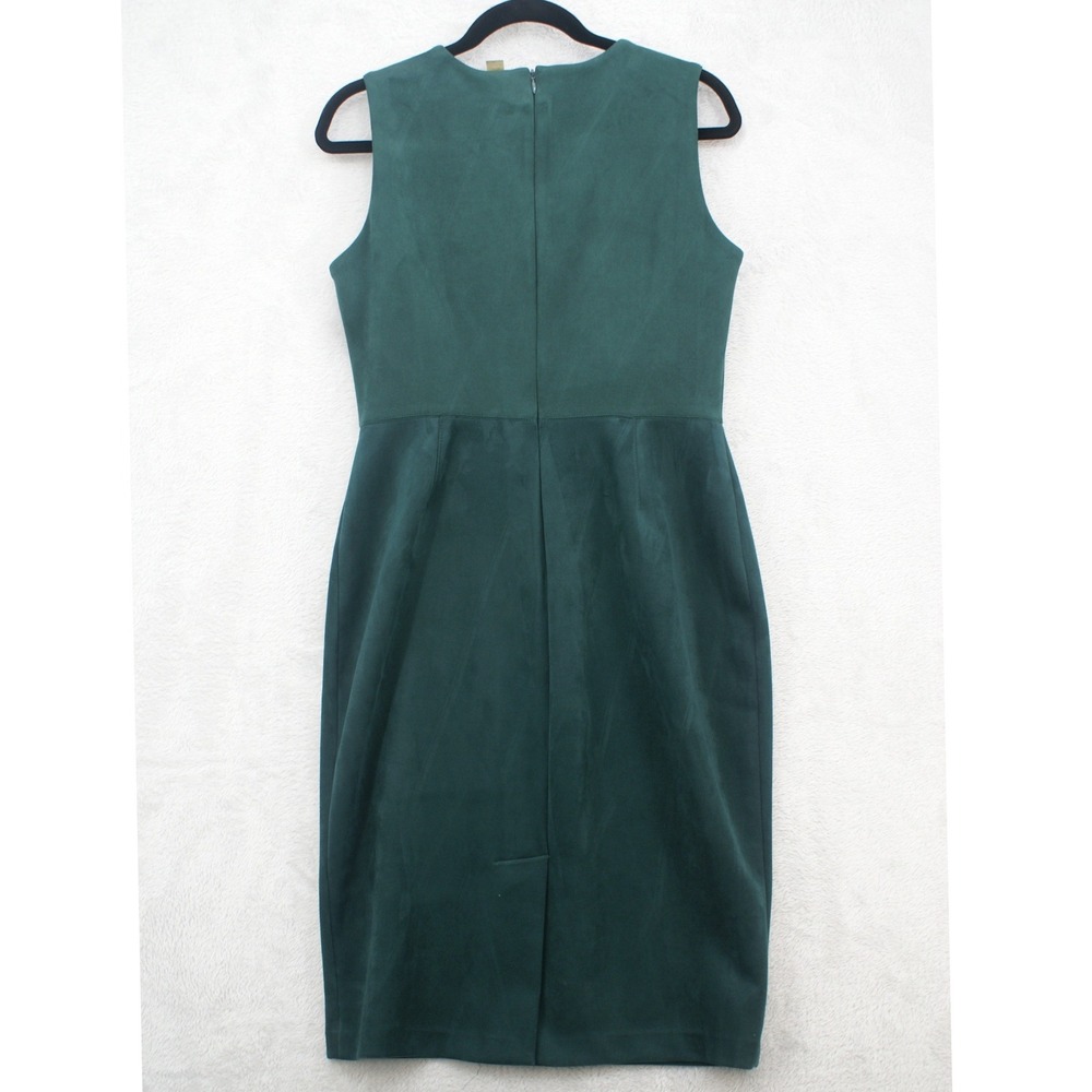 Calvin Klein Green Faux Suede Gold O Ring Zip Sleeveless Sheath Dress Size 10